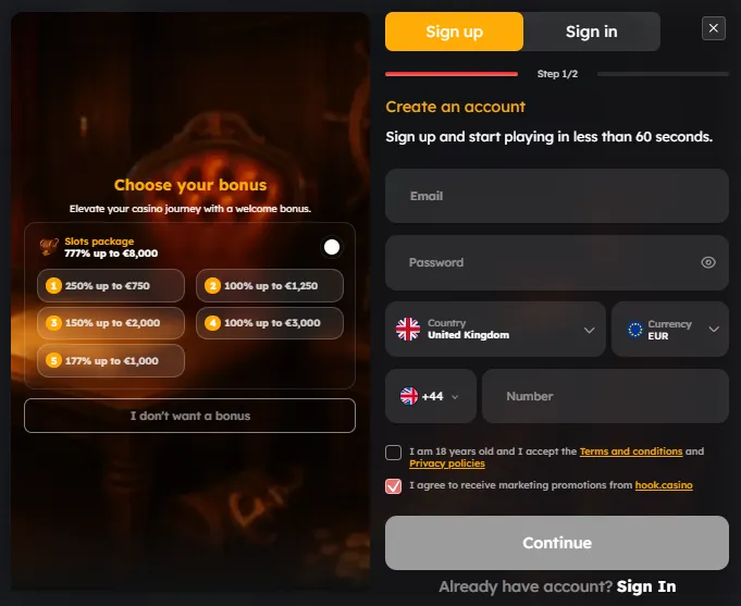 hookcasino account access